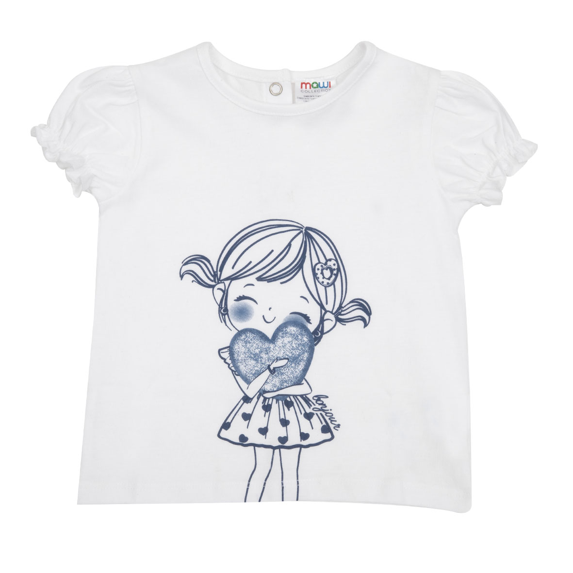 T-shirt Jersey Bimba Bianca Stampa Girocollo Cotone