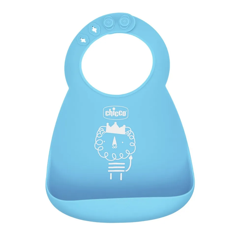 Chicco Bavaglino Silicone Azzurro 6m+ con Tasca