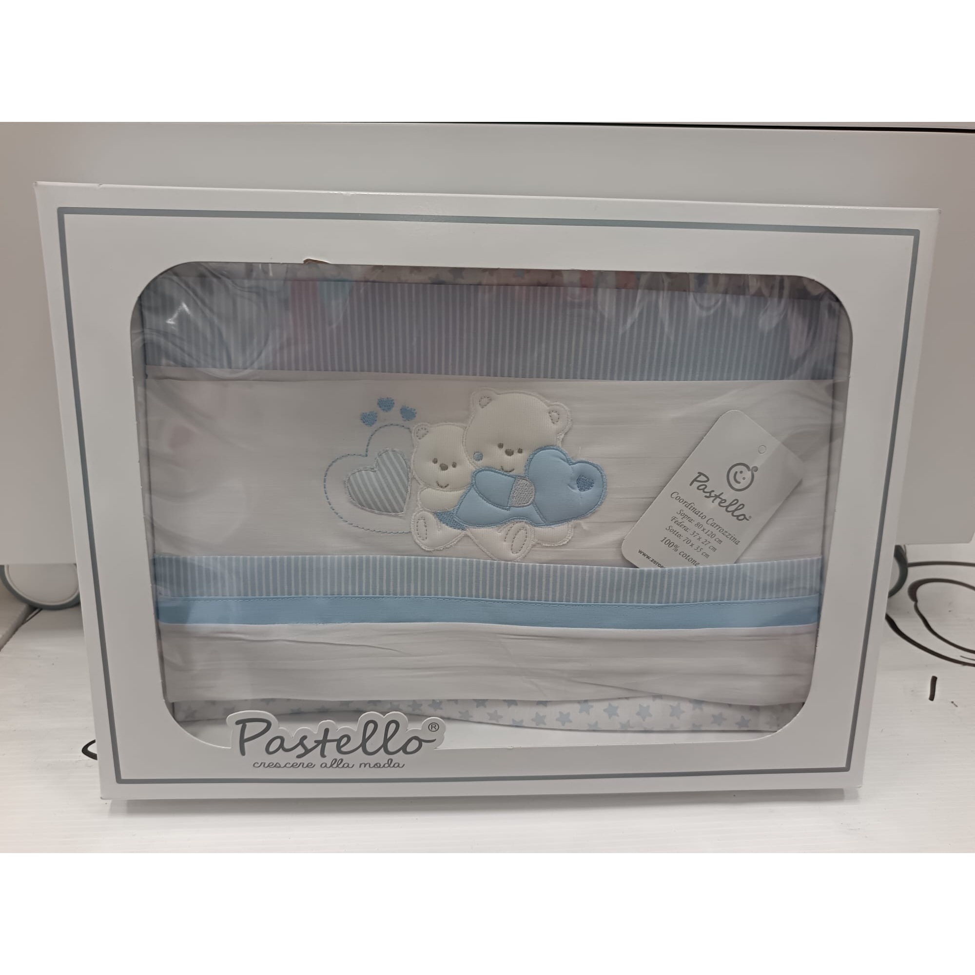 Pastello Coordinato Carrozzina set lenzuola cotone azzurro orsetti
