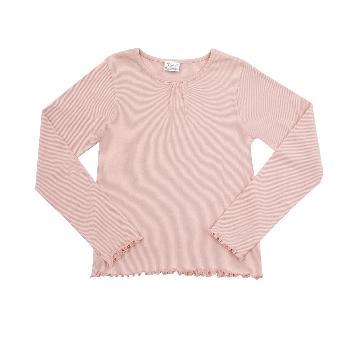T-shirt bimba manica lunga rosa costina jersey girocollo