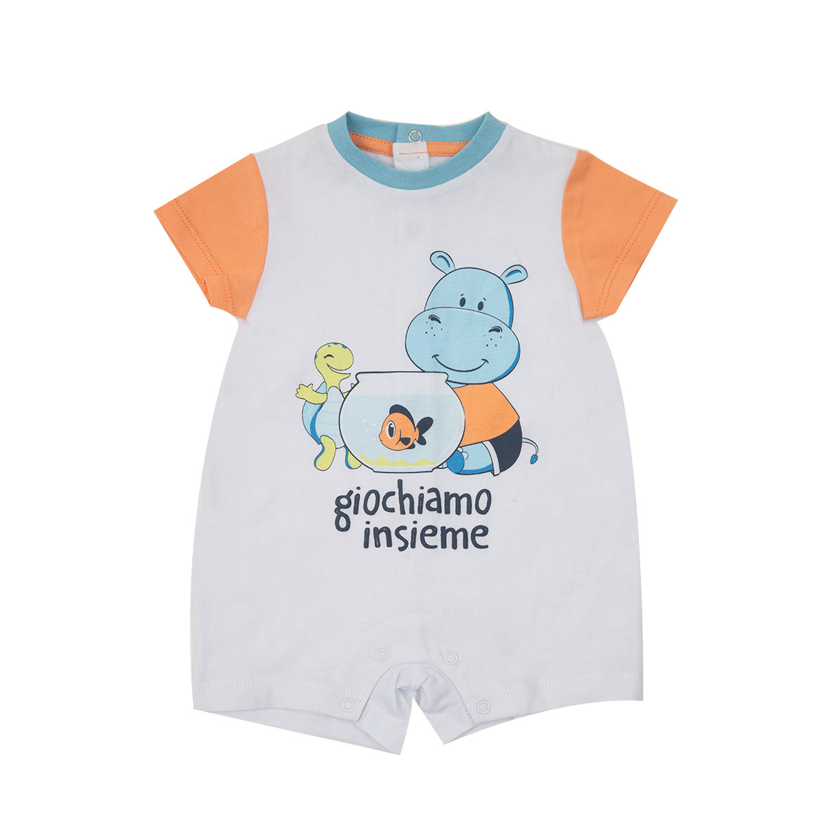 Hippo pagliaccetto neonato bianco cotone estivo
