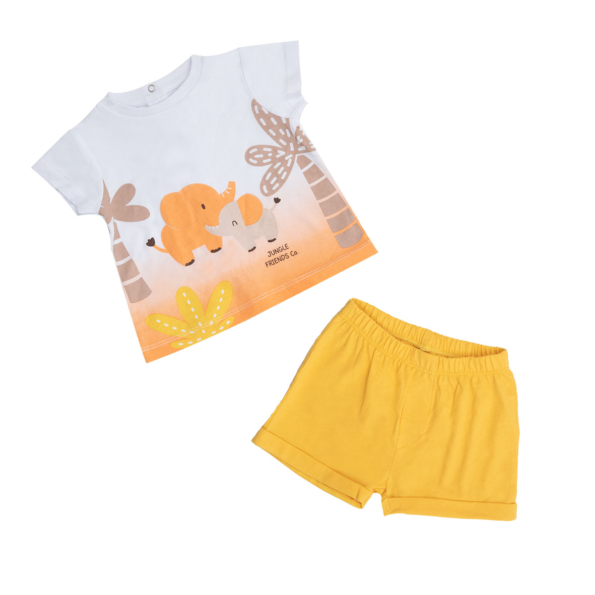 Completino 2 Pezzi Bimbo Giallo Animali T-Shirt e Pantaloncino