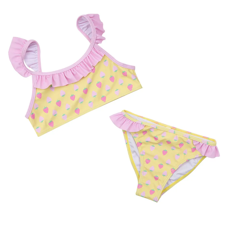 Costume bimba due pezzi giallo fragoline frill rosa