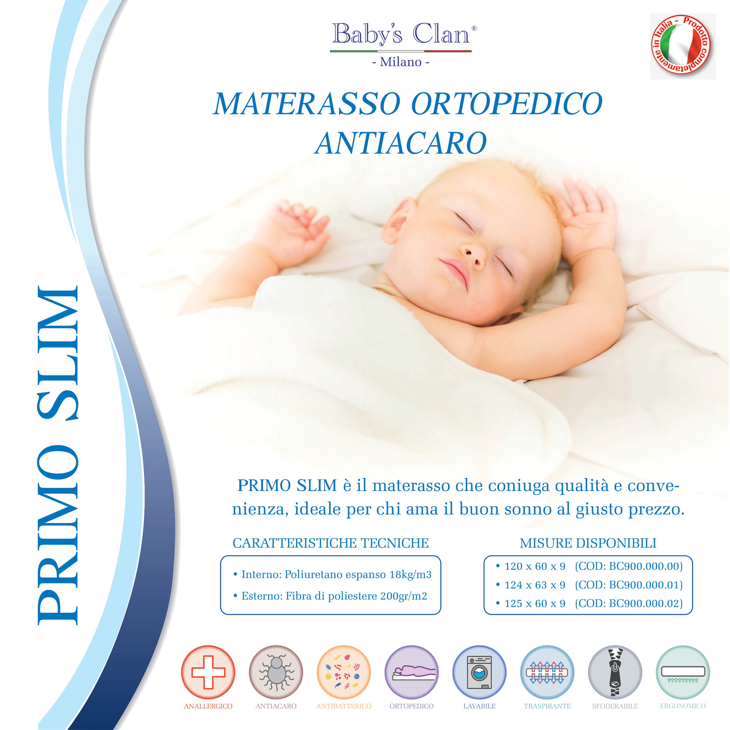 Baby's Clan Primo Slim materasso lettino sfoderabile antiacaro