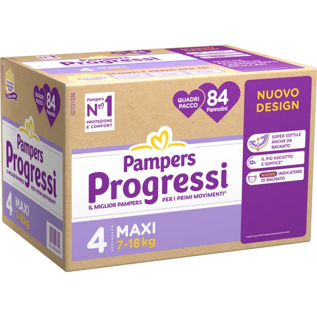 Pampers Progressi Quadri taglia 4 pannolini 84 pz 7-18kg