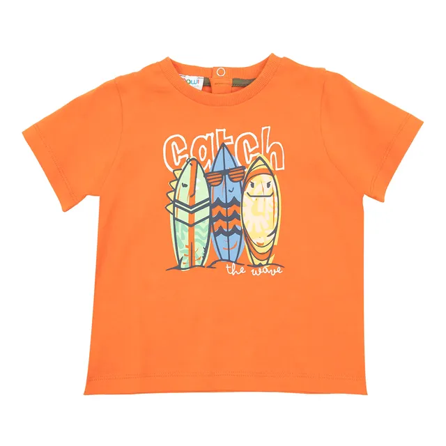 T-shirt jersey bimbo arancio stampa catch the wave