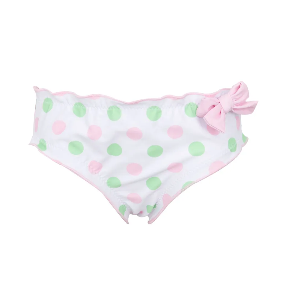 Costume Mutandina Bimba pois rosa e verdi sfondo bianco
