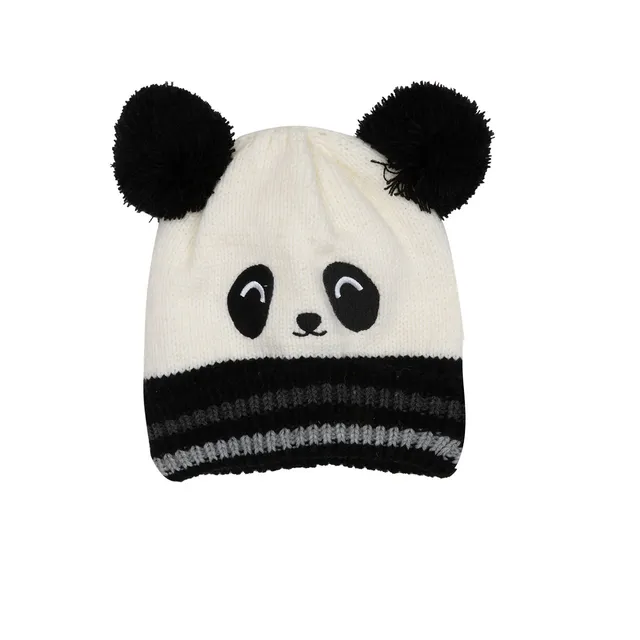 Cappello Panda Bimbo Cuffia Invernale Bianco Nero