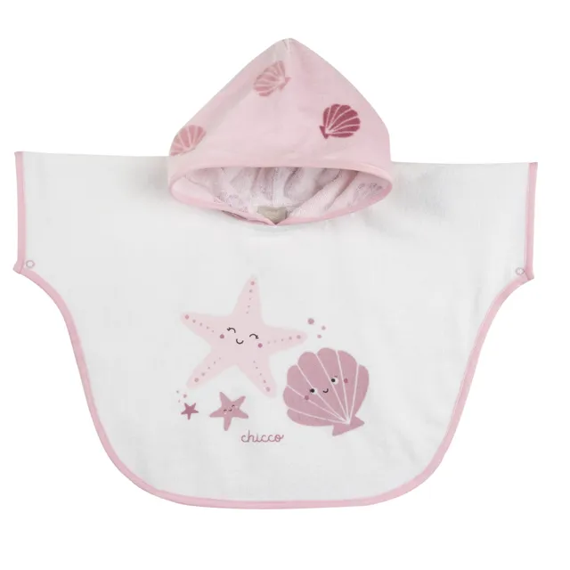 Chicco poncho bagno neonata bianco rosa spugna assorbente