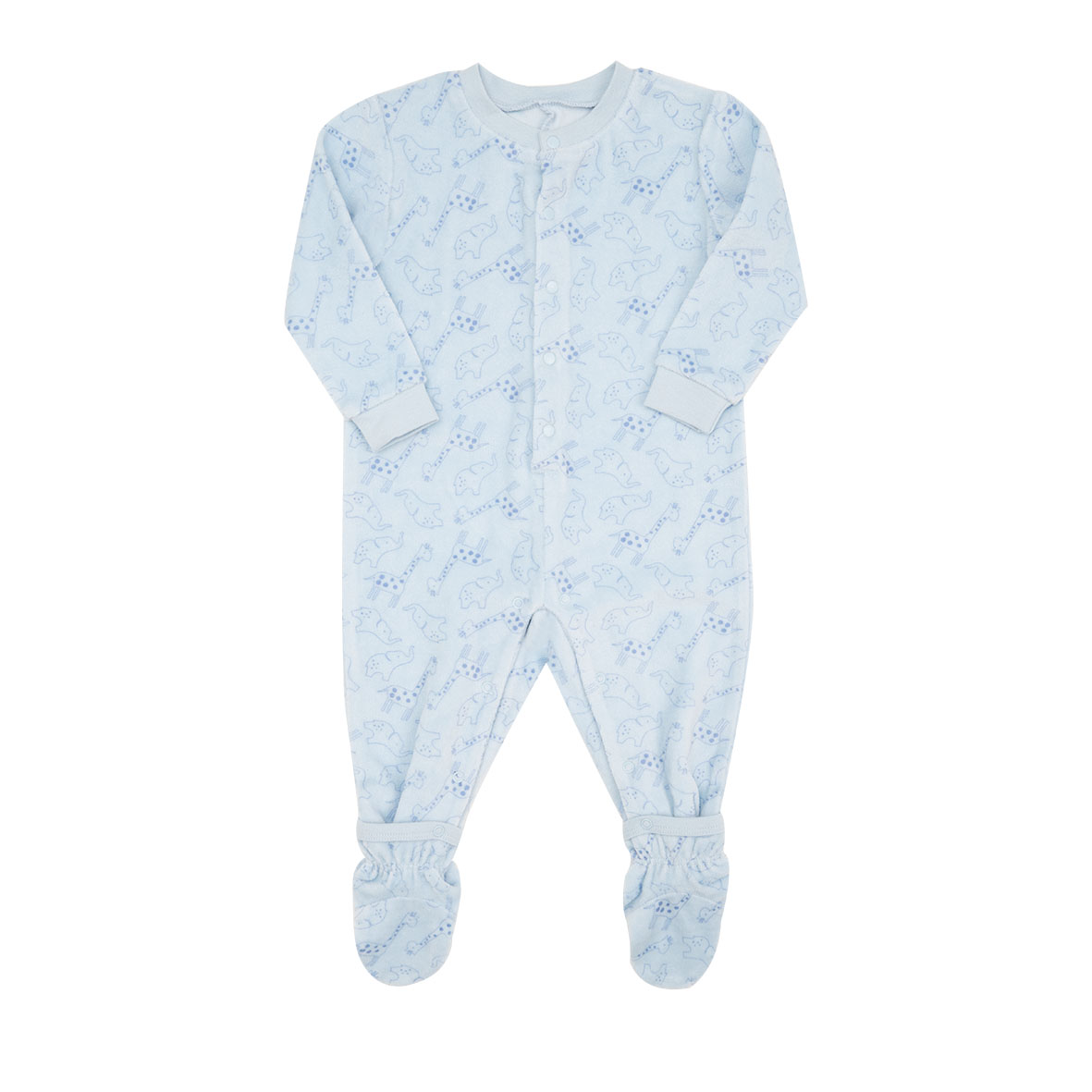 Pigiamone Bimbo Azzurro Ciniglia Animaletti con Piedini