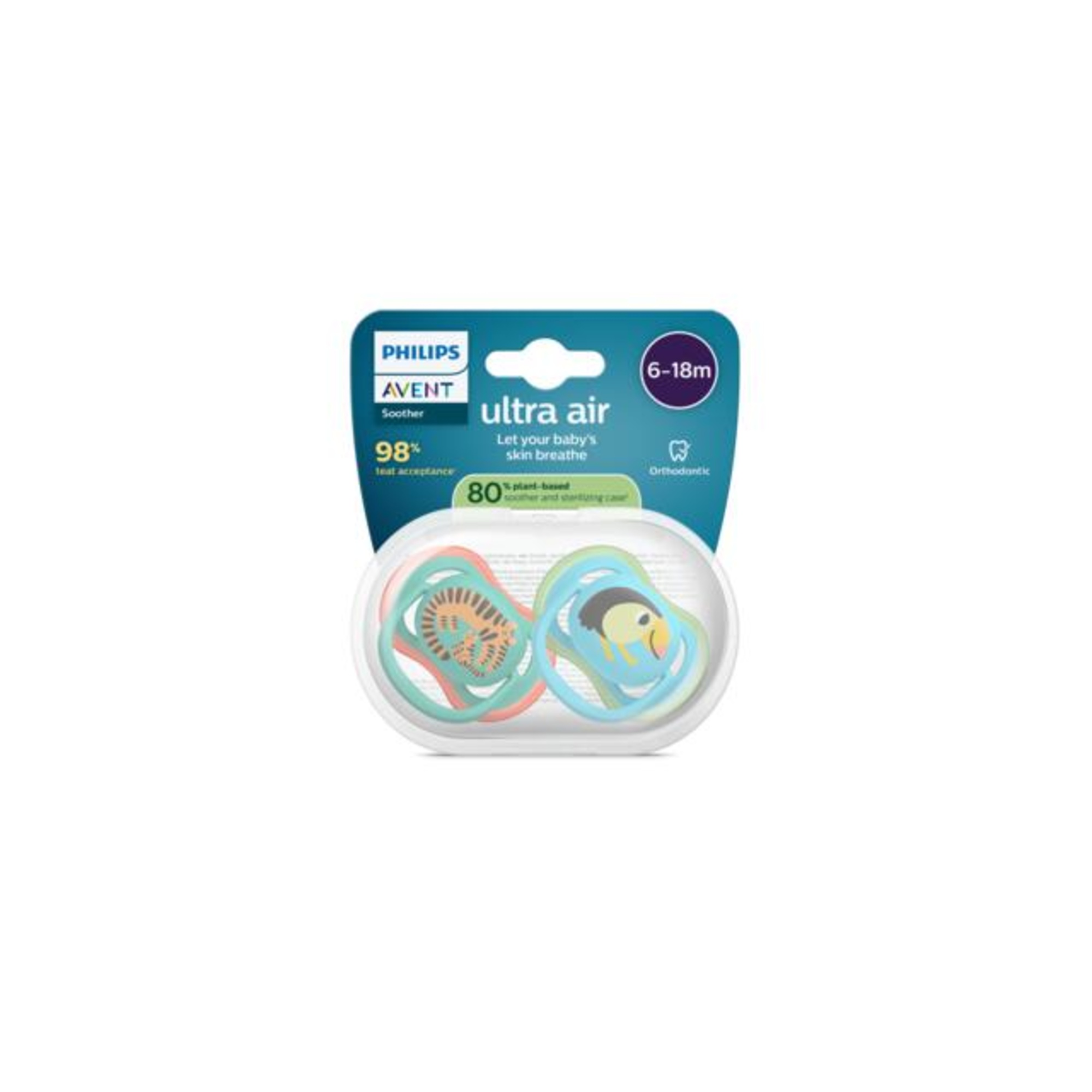 Philips Avent Ultra Air succhietto 6-18 mesi tigri tucano 2 pz