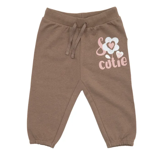 Pantalone Felpato Bimba Marrone Stampa Floreale casual