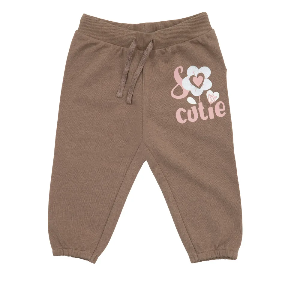 Pantalone Felpato Bimba Marrone Stampa Floreale casual