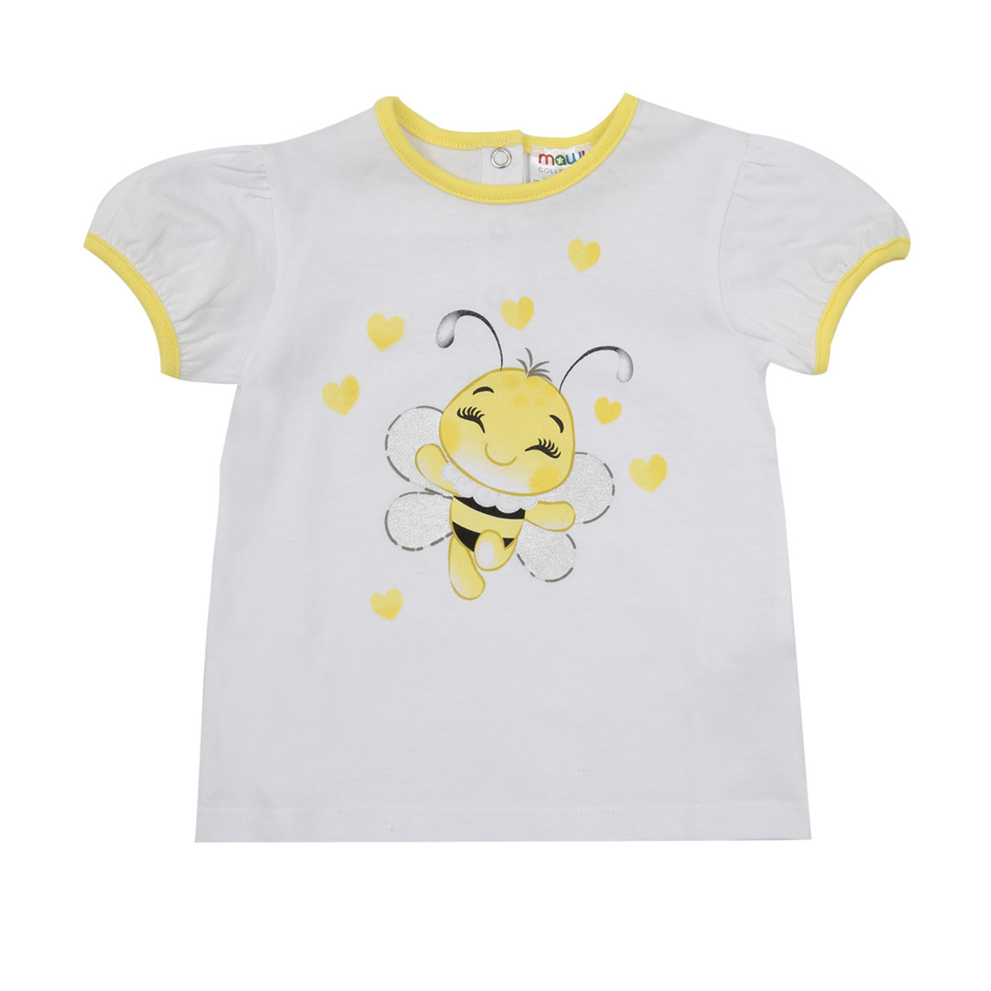 T-shirt Jersey Bimba Stampa Ape Bianca con Bottoni