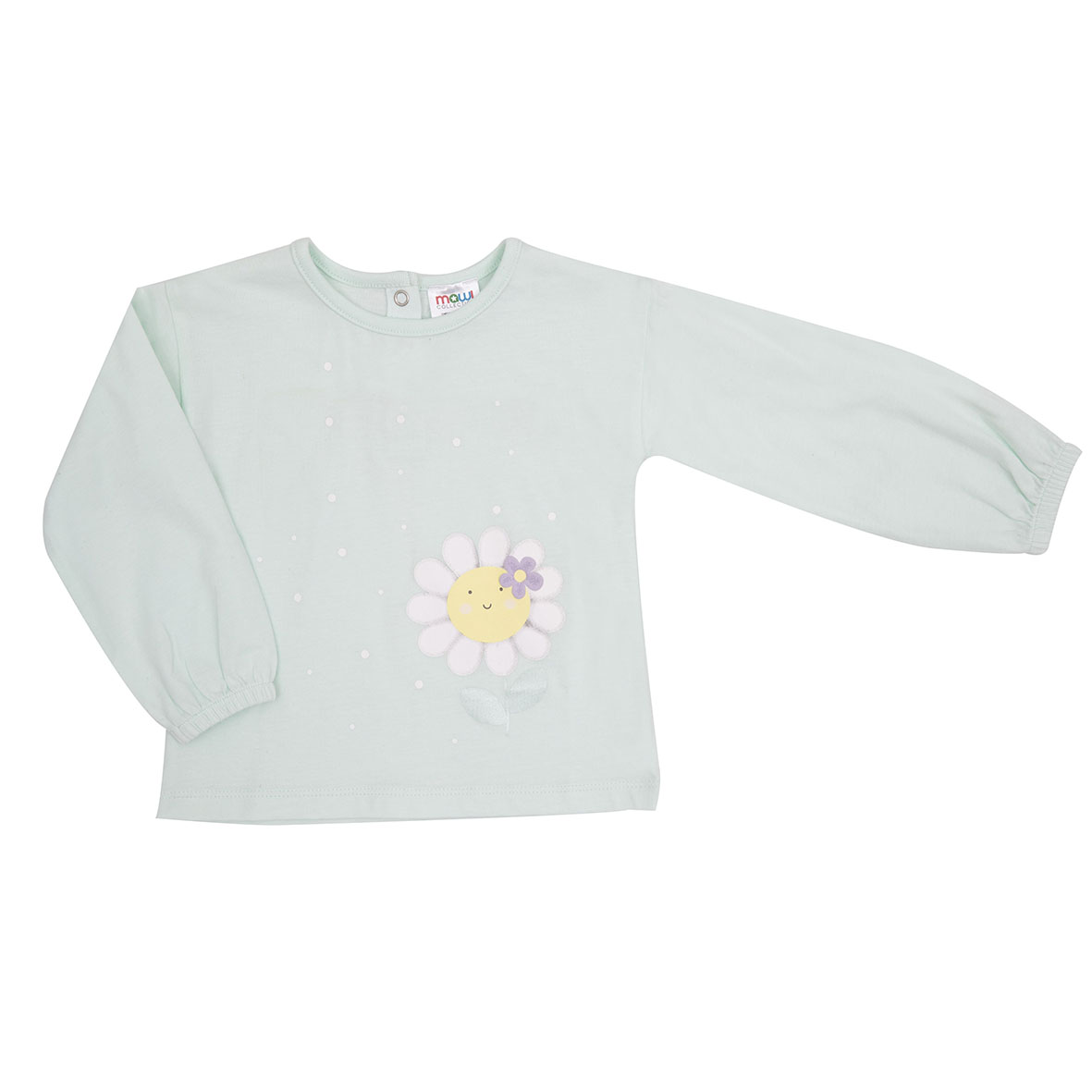 Maglia bambina verde acqua margherite maniche lunghe girocollo