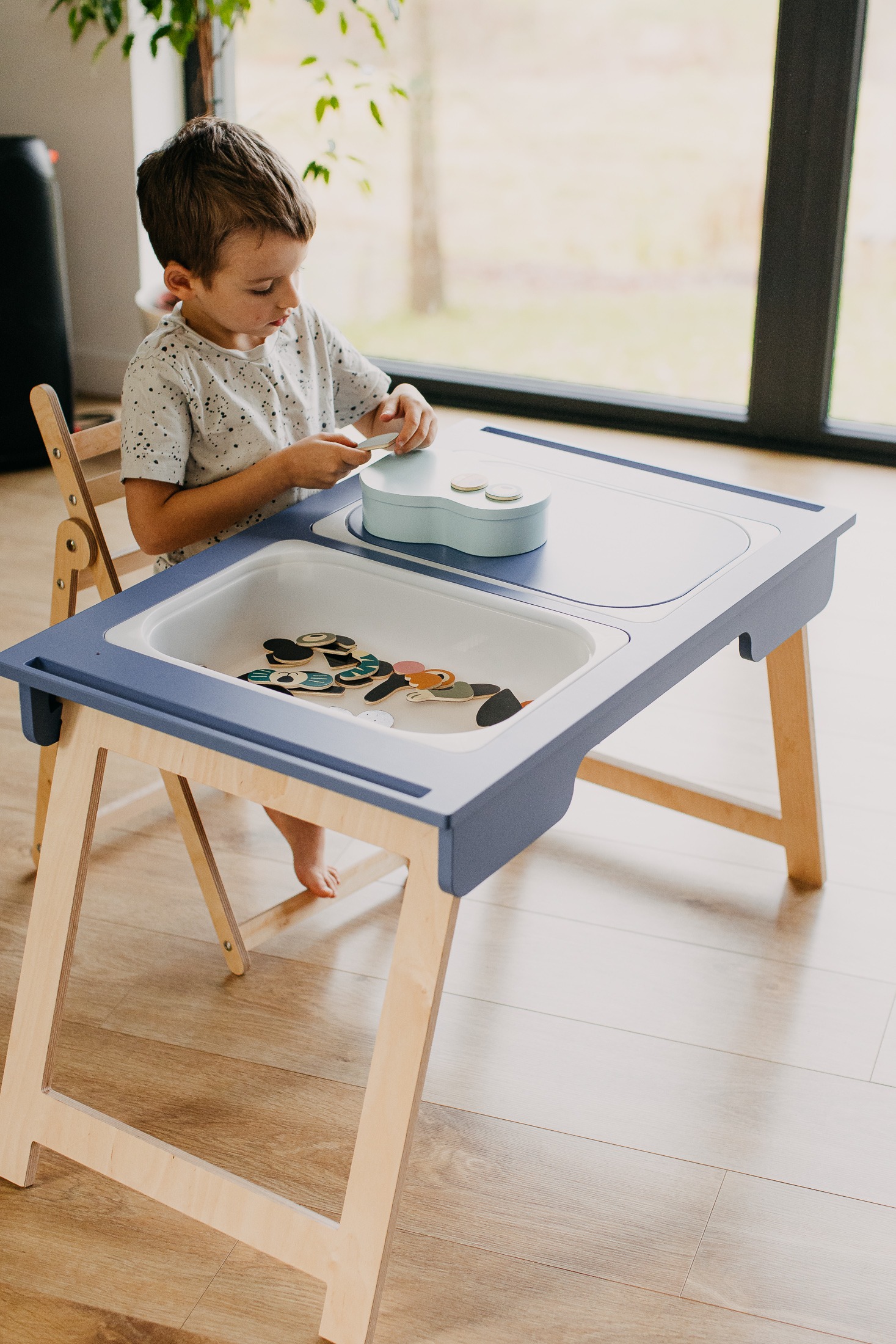 The Dida tavolo sensoriale legno 2 vaschette blu 18 mesi+