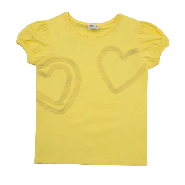 T-Shirt Jersey Bimba Gialla Stampa Cuori Rilievo