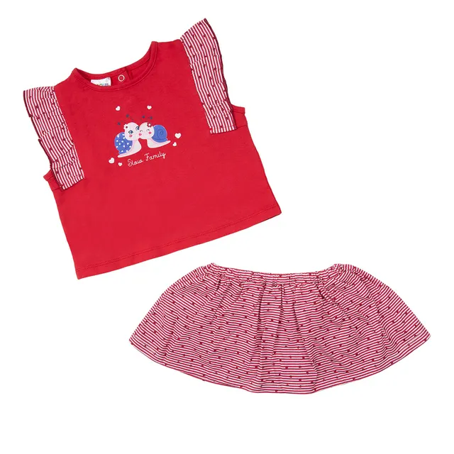 Set Bimba 2 Pezzi T-shirt e Gonna Cotone Bianco Rosso