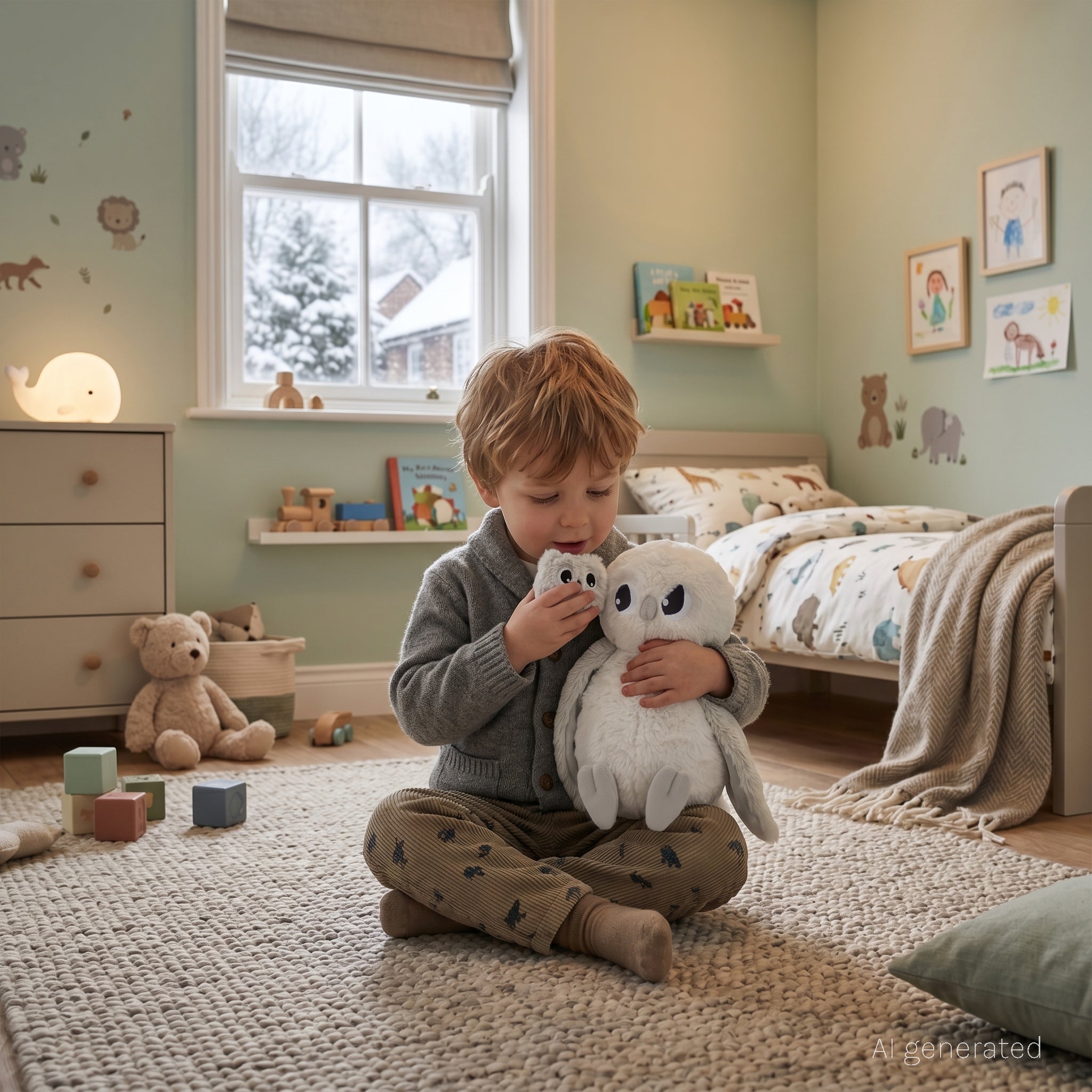 Les Deglingos Ptipotos Coucou peluche gufo polare mamma bebè bianco