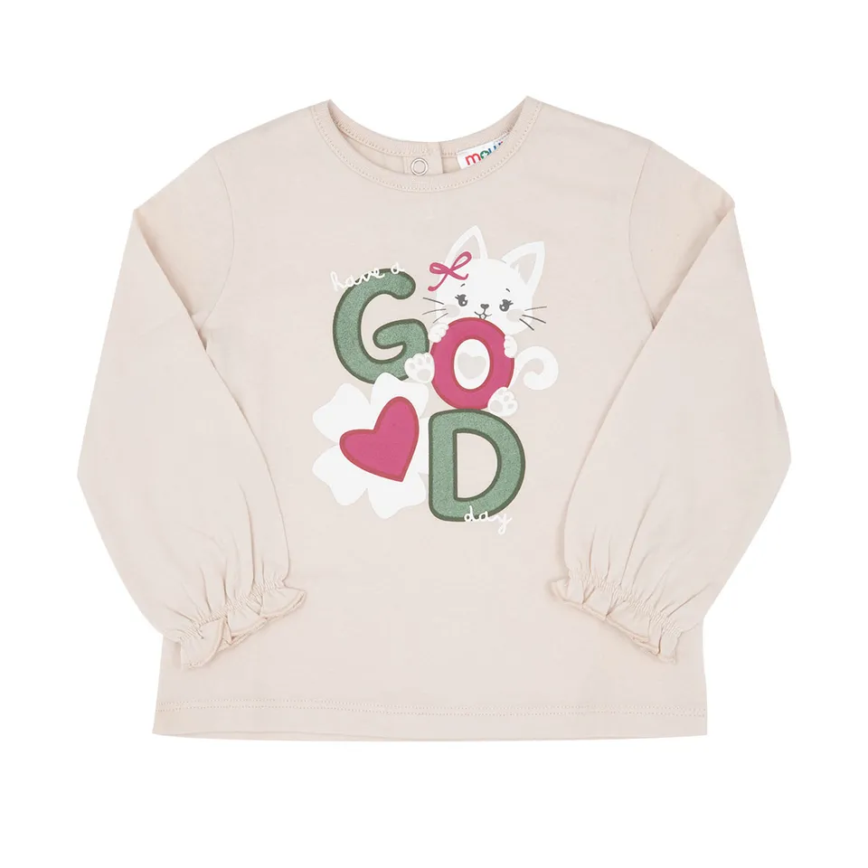 Toys Center Baby t-shirt manica lunga bimba beige stampa gattino
