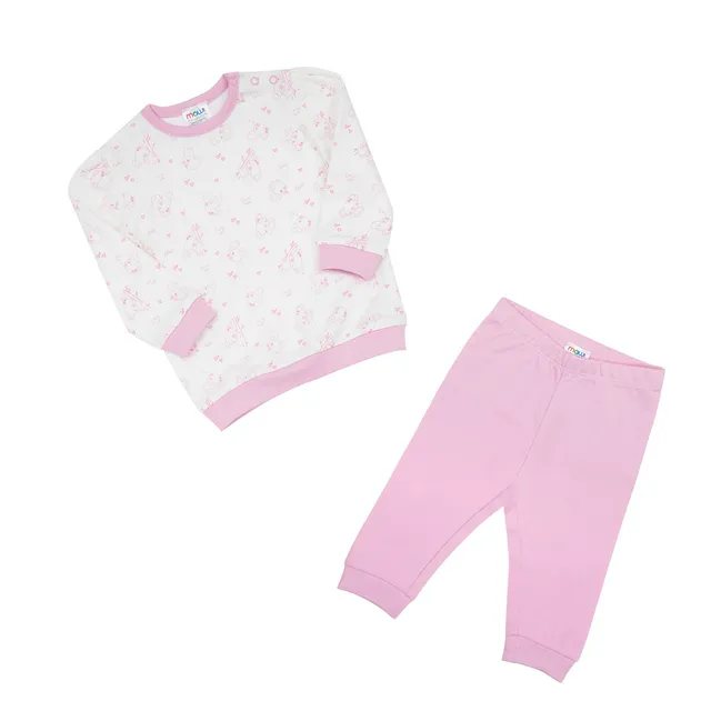 Pigiama due pezzi bimba bianco rosa gattini