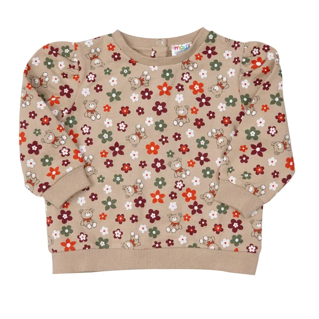 Mawi maglia felpa bambina beige stampa fiori garzata