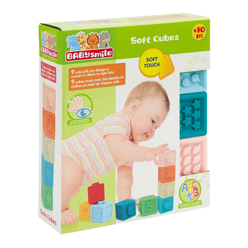 Cubi sensoriali soft 9 pezzi gioco tattile numeri