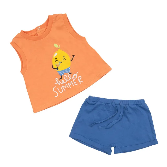 Set bimbo canotta shorts jersey arancio blu 2 pezzi