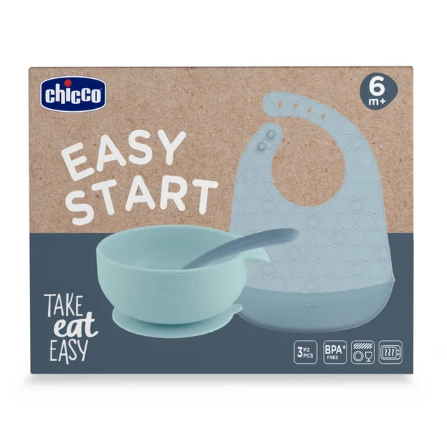 Chicco Set pappa silicone azzurro 6m+ 3 pezzi