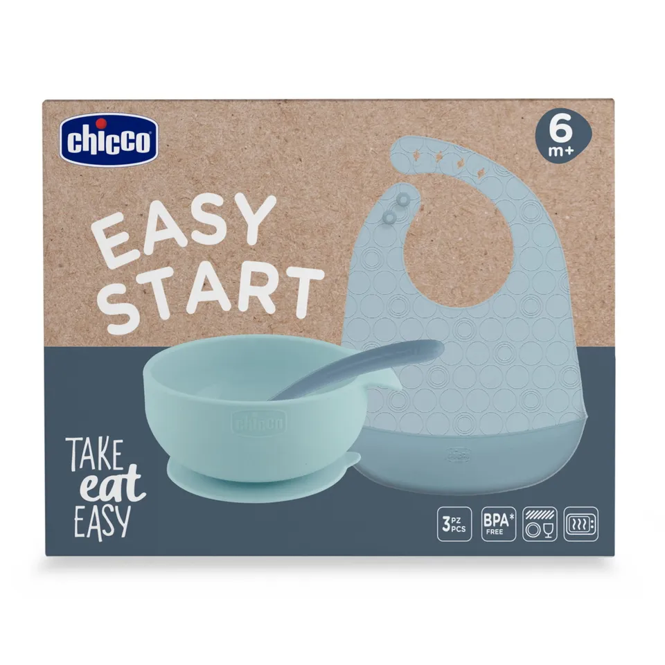 Chicco Set pappa silicone azzurro 6m+ 3 pezzi