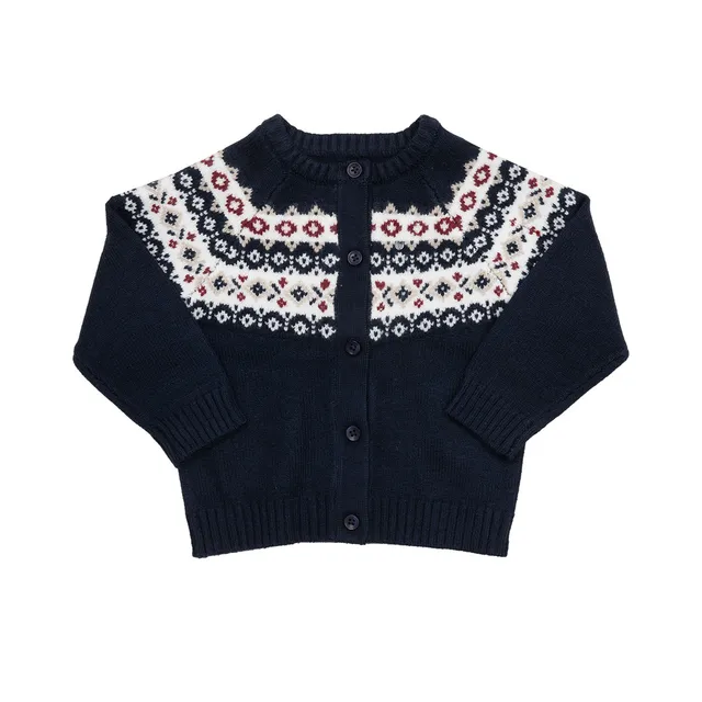Baby Cardigan Tricot Bimbo Blu con Intarsio Cotone