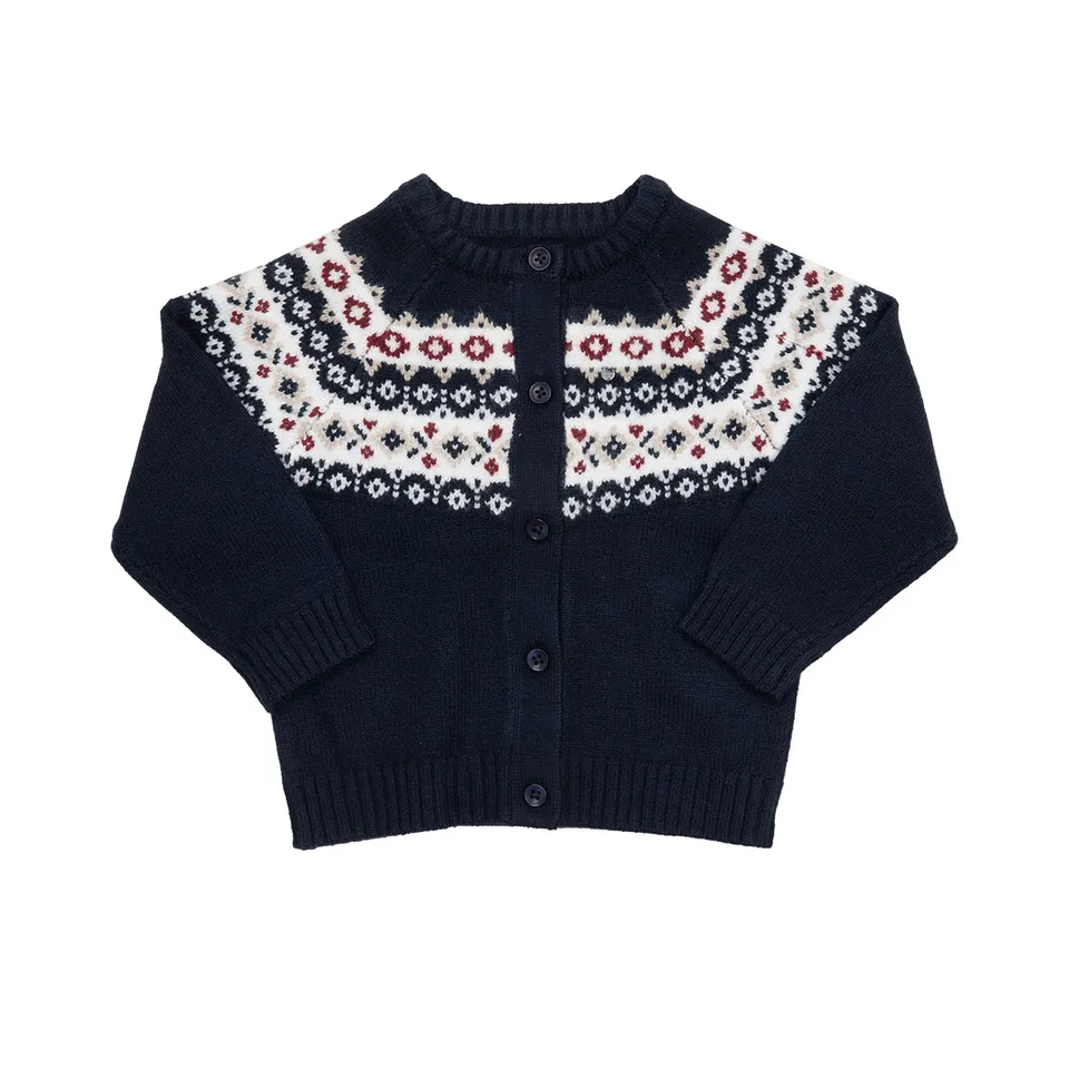 Baby Cardigan Tricot Bimbo Blu con Intarsio Cotone