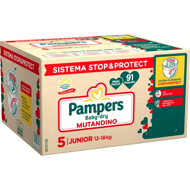 Pampers Baby-Dry Pannolino Mutandina Taglia 5 91 pz 12-18 kg