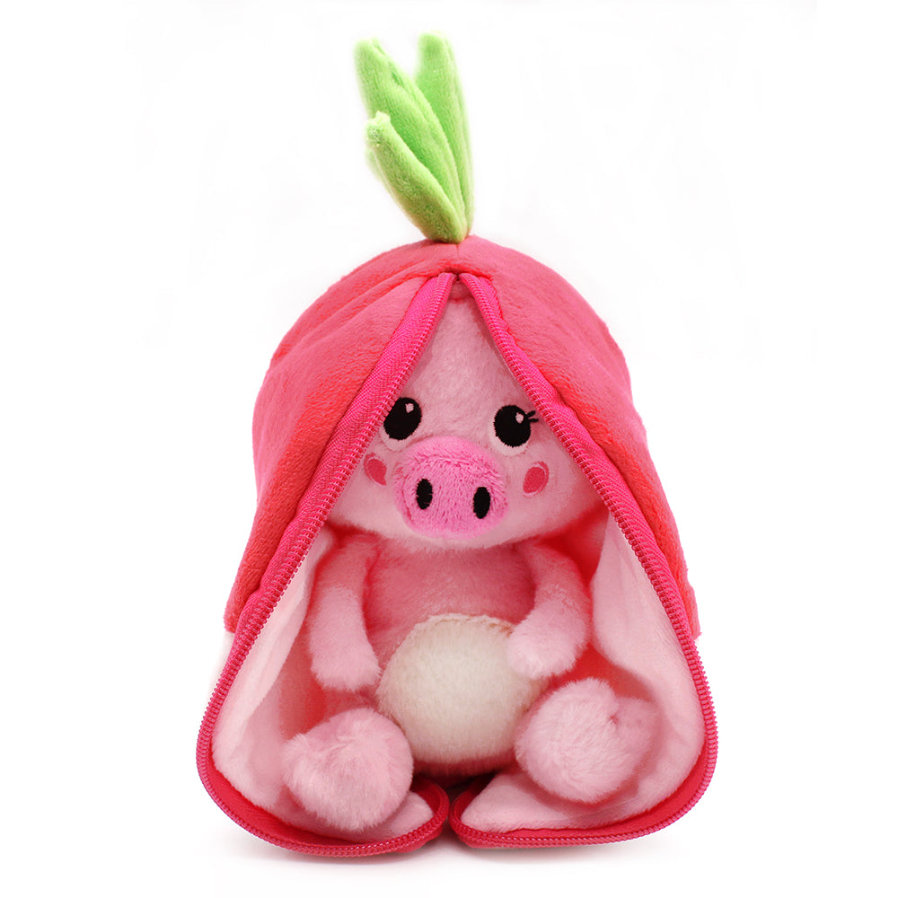 Les Deglingos Flipetz Piglet Maiale Ravanello Peluche Rosa