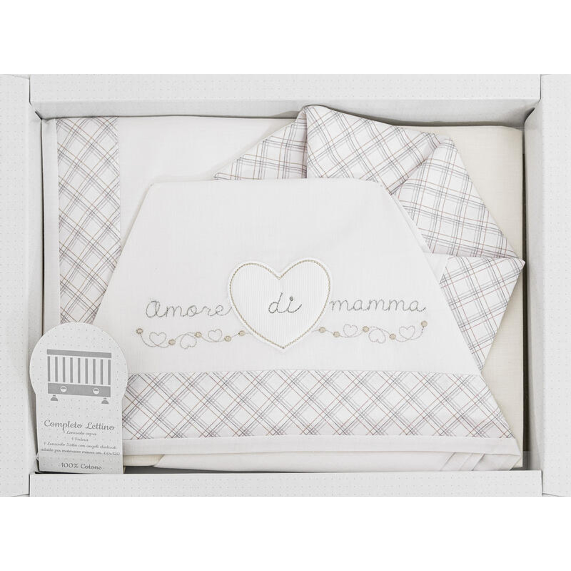 Ellepi set letto 3pz cuore quadratini lettino