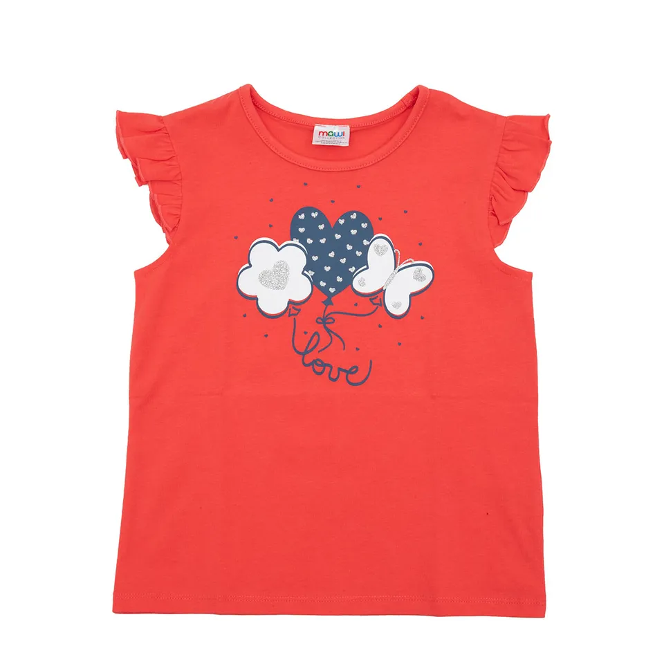 T-shirt bimba jersey corallo con stampa grande