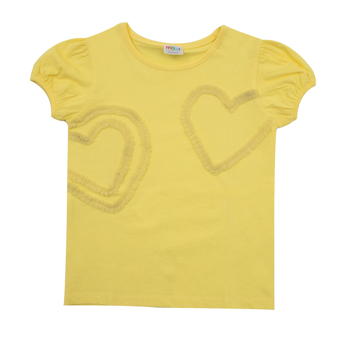 T-Shirt Jersey Bimba Gialla Stampa Cuori Rilievo