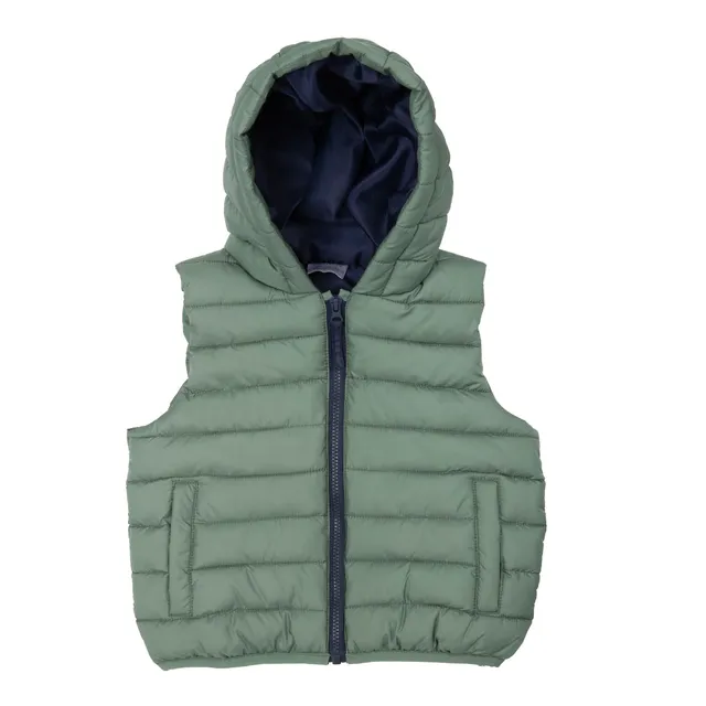Gilet imbottito bimbo verde militare con cappuccio e tasche