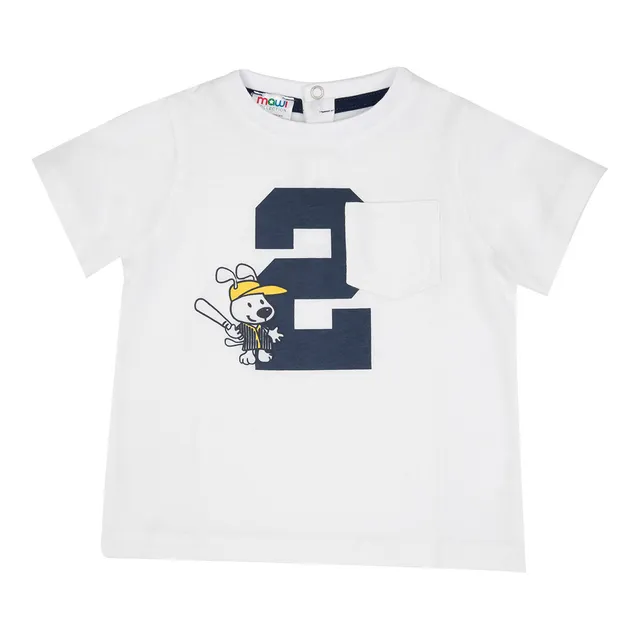 T-shirt Bimbo Bianca Jersey Stampa Baseball
