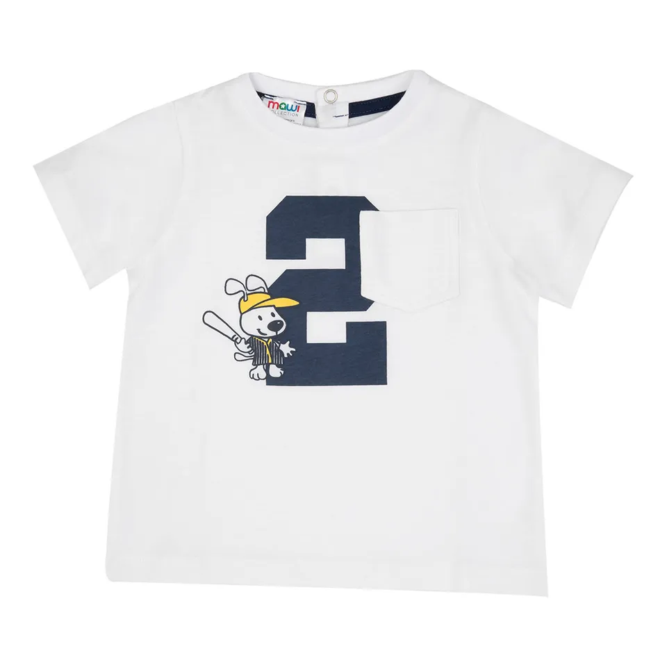 T-shirt Bimbo Bianca Jersey Stampa Baseball