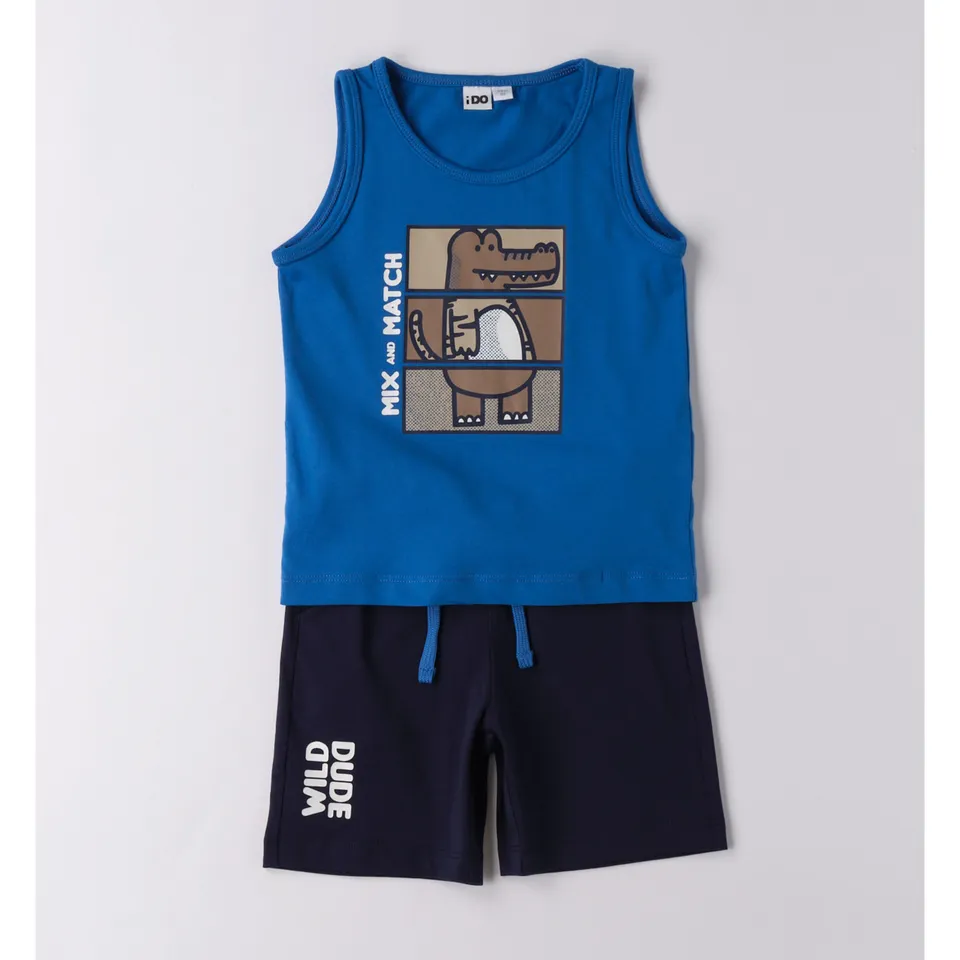 Completo bimbo blu canotta dinosauro + shorts cotone