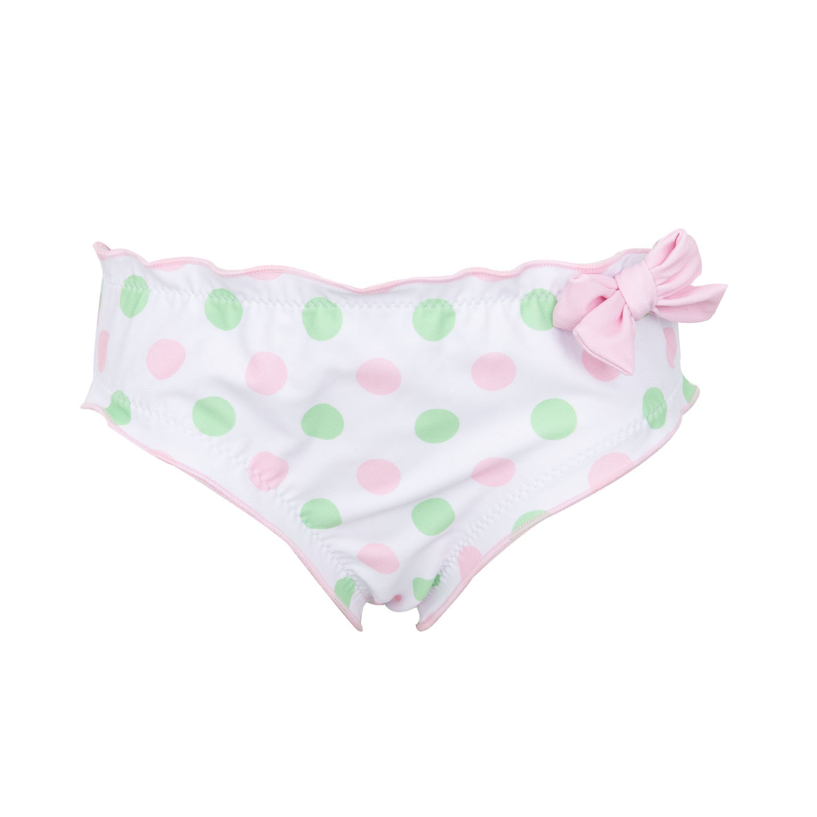 Costume Mutandina Bimba pois rosa e verdi sfondo bianco