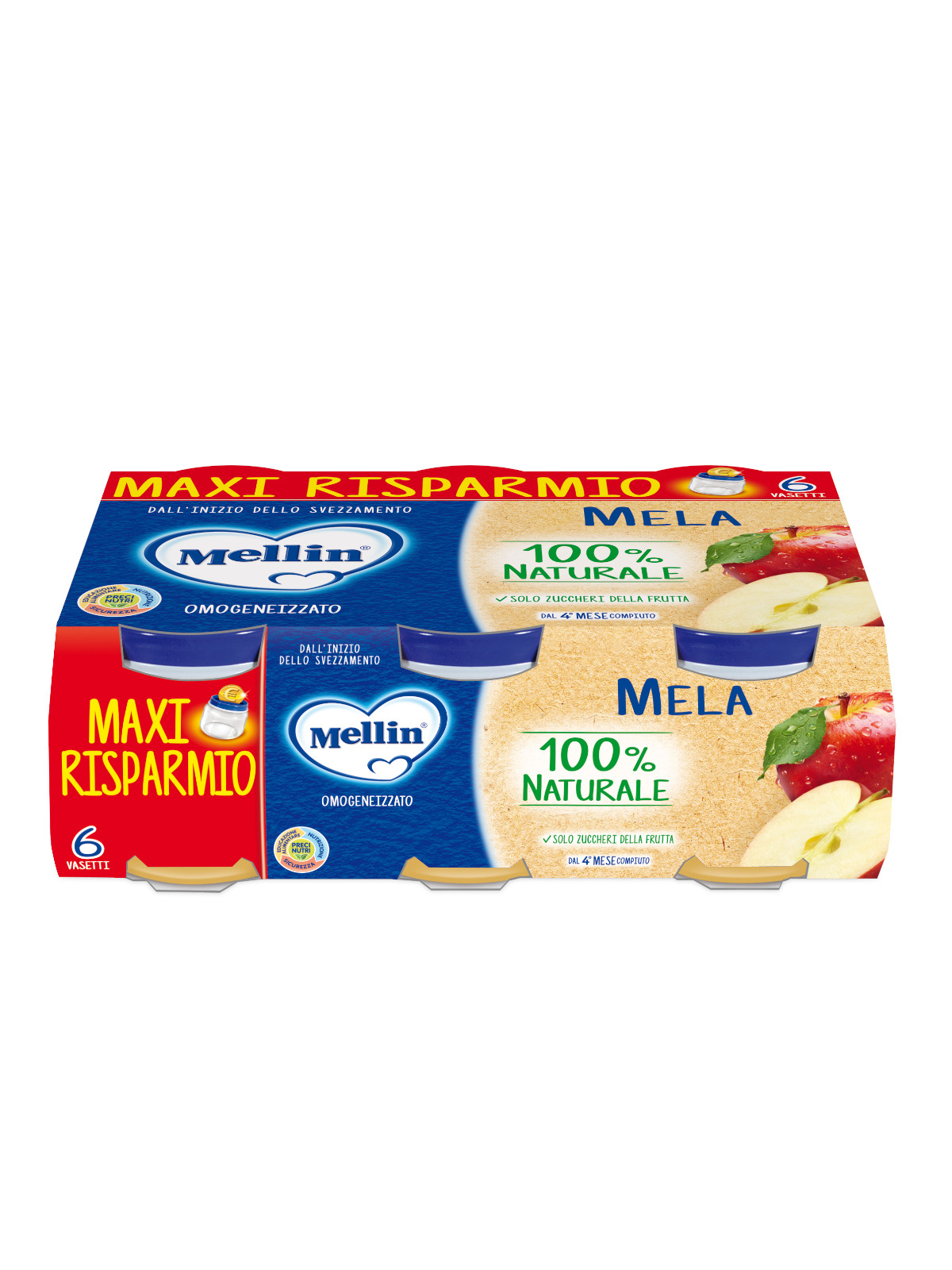 Mellin Omogeneizzato Mela 6x100 g dal 4 Mese Senza Glutine