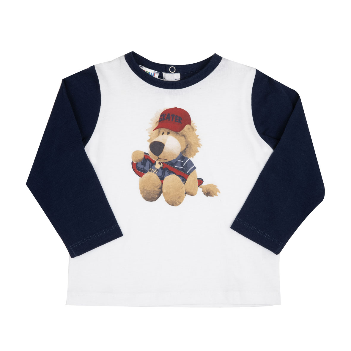 Maglia bimbo leone t-shirt bianco blu maniche lunghe