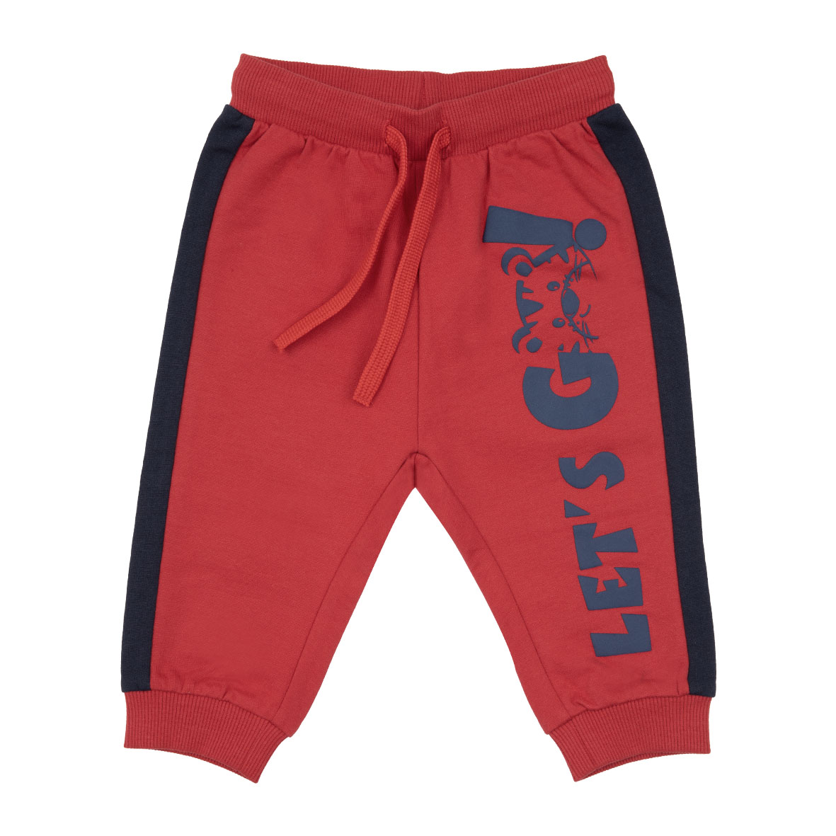 Pantalone felpa bimbo rosso con bande blu