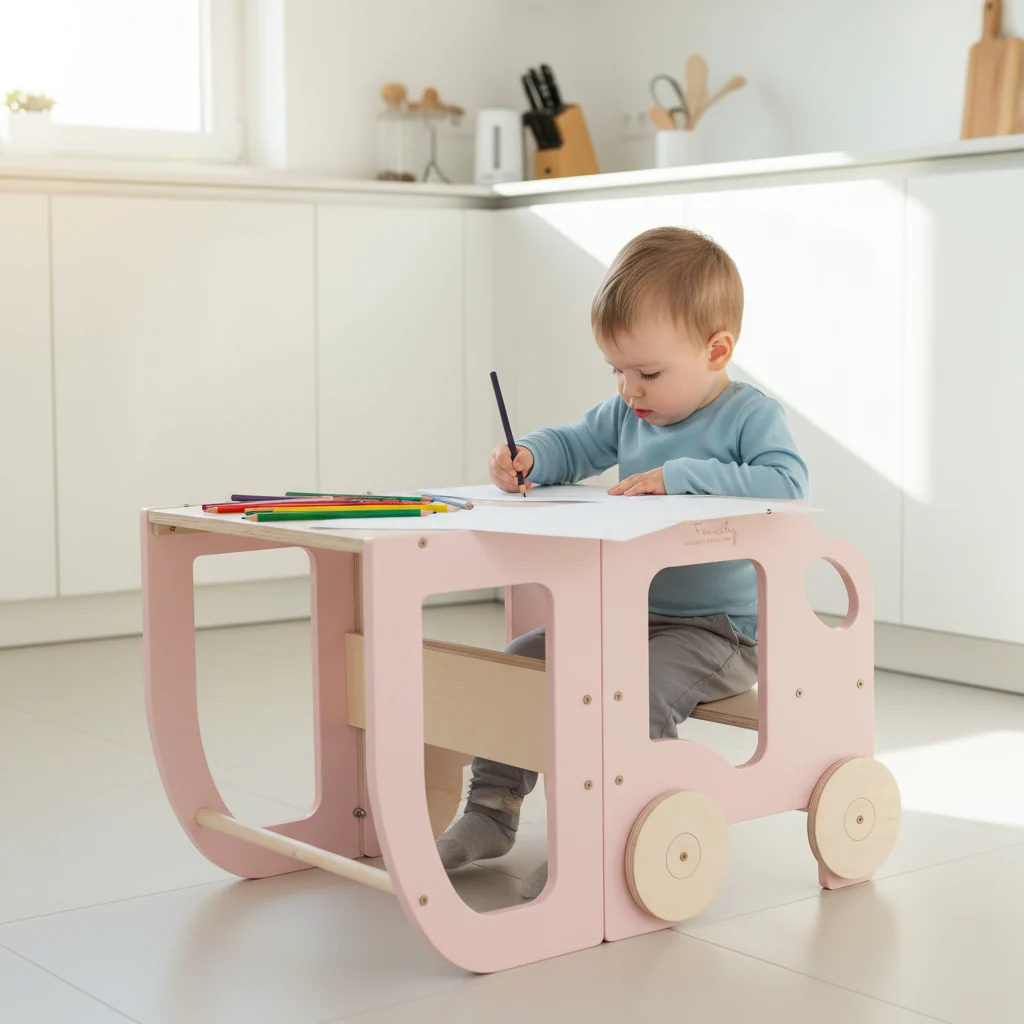 The Dida Coche torre di apprendimento rosa legno 2 in 1