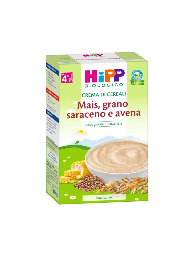HiPP Crema Mais Grano Saraceno e Avena Cereali 200g Senza Glutine