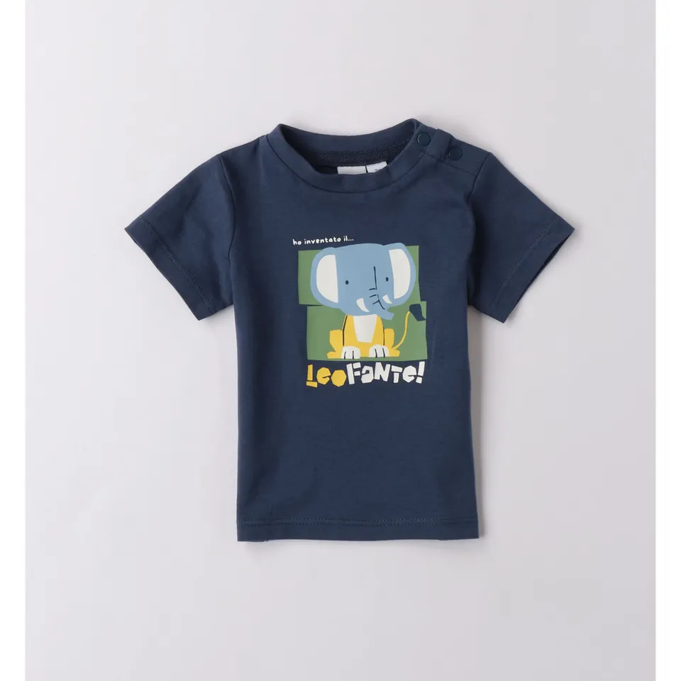 iDO Elefante T-shirt Bimbo Cotone Blu