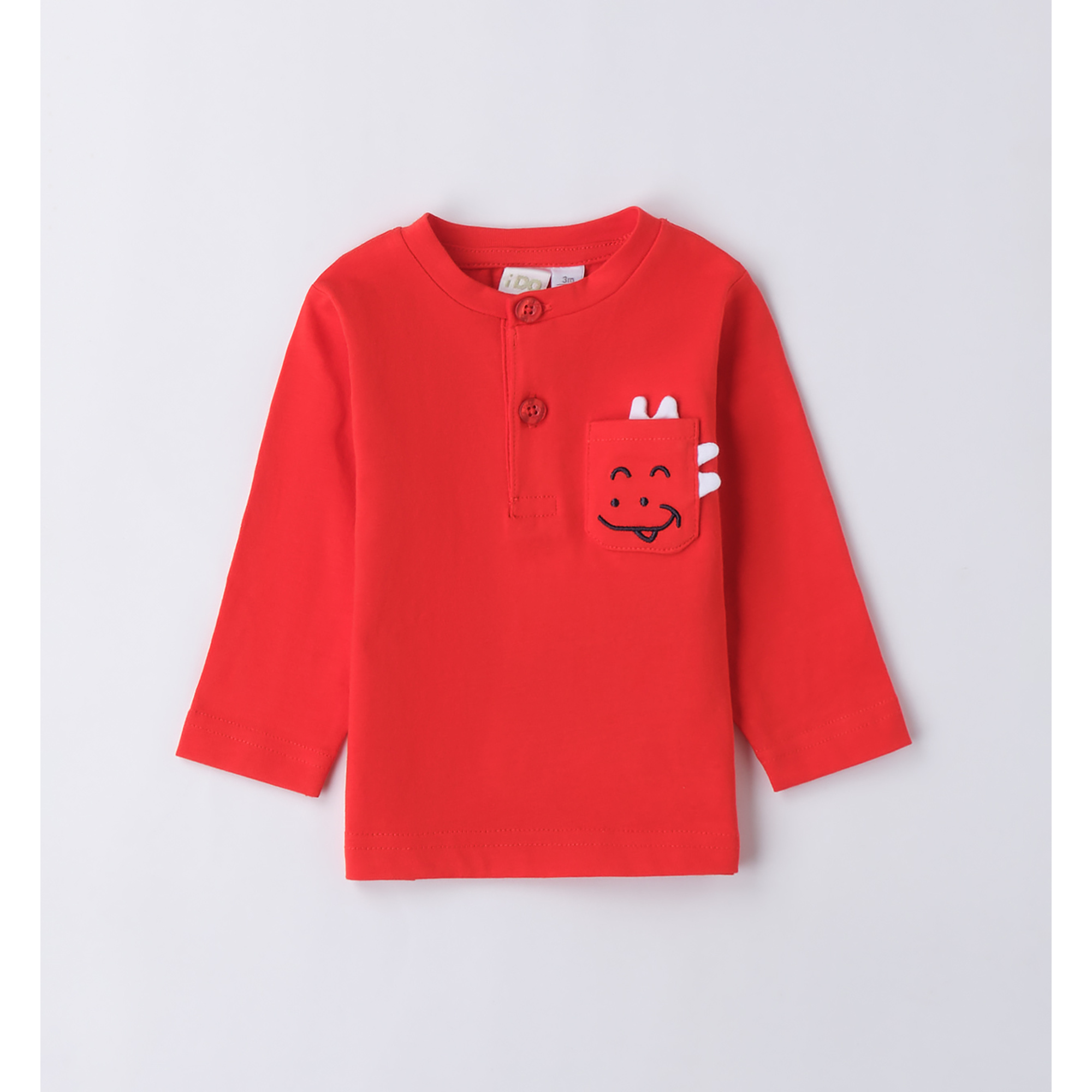 iDO maglietta bimbo girocollo rossa taschino dino cotone