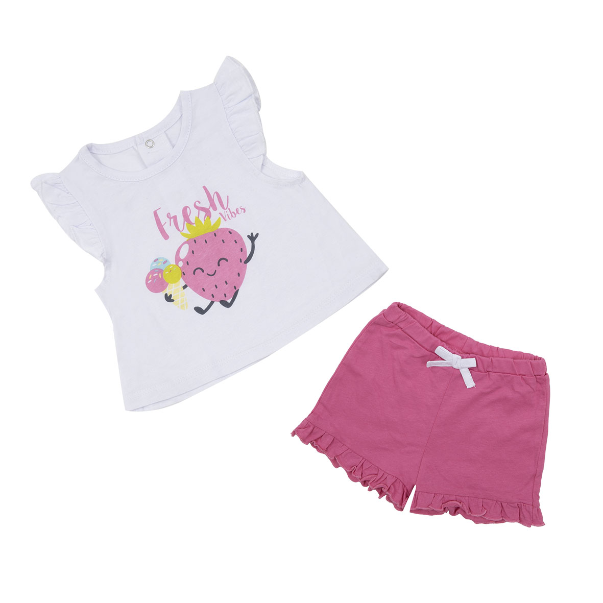 Toys Center Baby completino bimba canotta e shorts bianco rosa